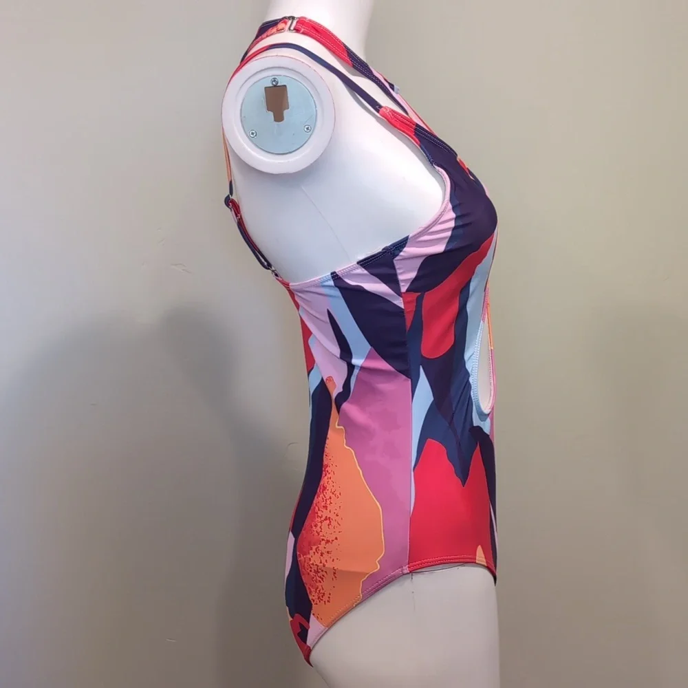 SHEIN Multicolor Abstract Cut Out One Piece Purple Swimsuit Size Small